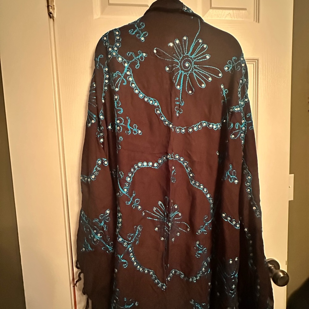 Elegant Beach Sarong with Blue Embroidery